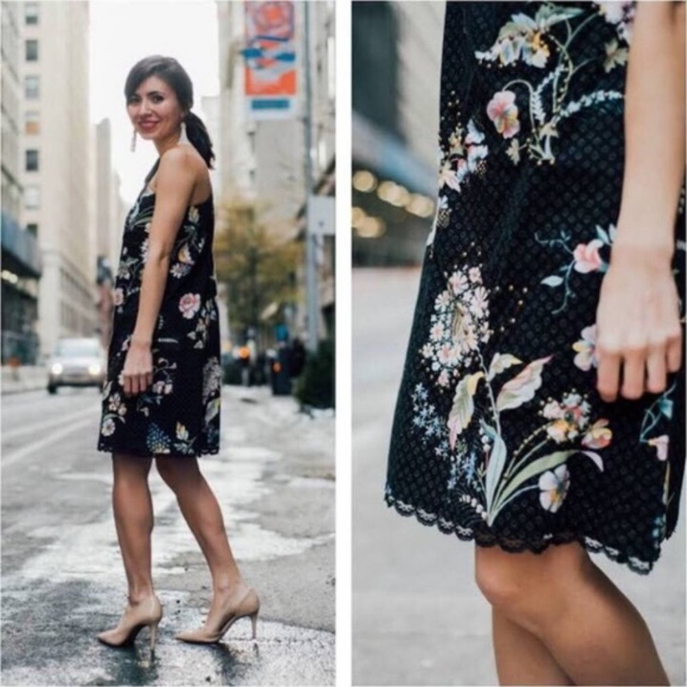 Maeve Black Floral One Shoulder Dress